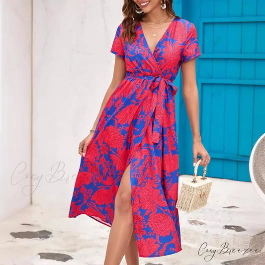 Floral Printed V-neck Summer Dress oldfloraldress-250126
