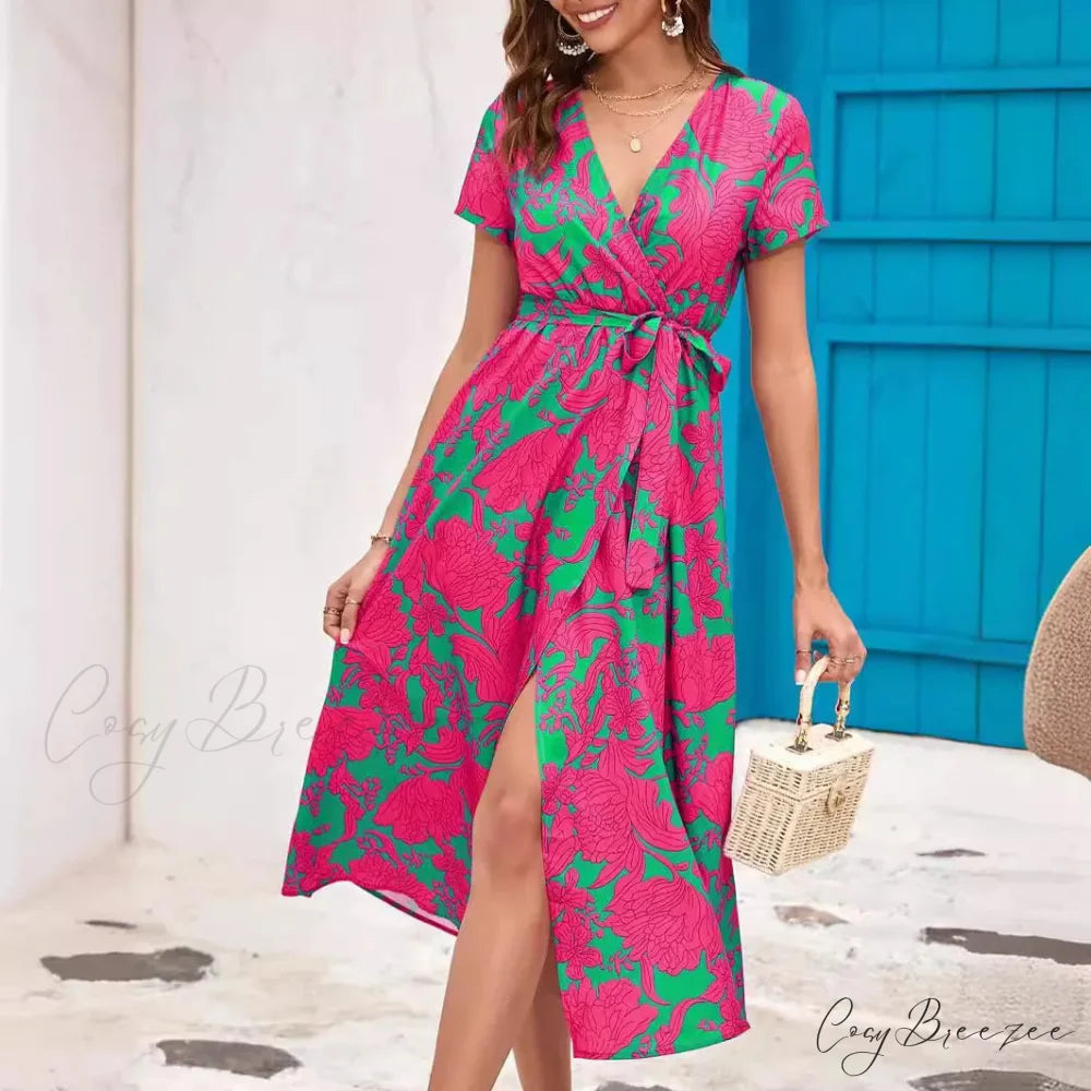 Floral Printed V-neck Summer Dress oldfloraldress-250126
