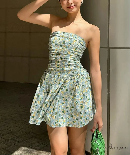 Floral Ruched Tube Mini Dress minidress-250223