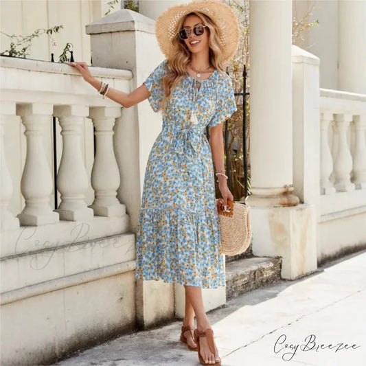 Floral Ruffles Belted Midi Dress oldfloraldress-250126