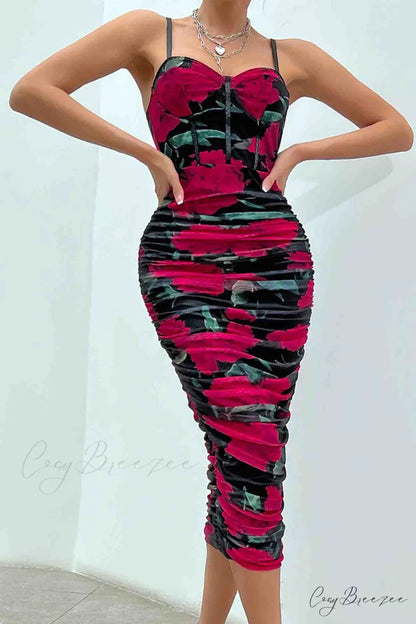 Floral Rushed Bodycon Cami Dress