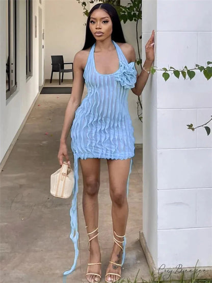 Floral See-Through Ruffled Mini Dress minidress-250223
