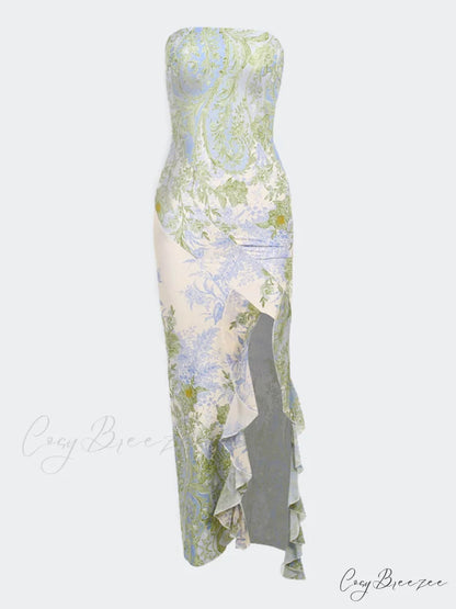 Floral Sexy Stylish Slit Maxi Dress Multicolor / S