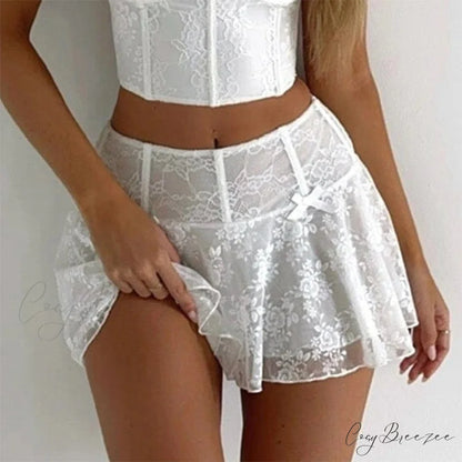 Floral Sheer Ruffles Mini Skirt skirts-250223