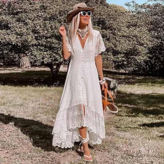 Floral Short Sleeve Boho Dress bohodress-250126