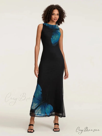 Floral Sleeveless Bodycon Back Hollowed Lacing Tank Party Dress floraldress-250126