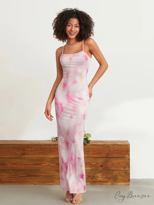 Floral Spaghetti Strap Bodycon Slip Sundress Pink / S floraldress-250126