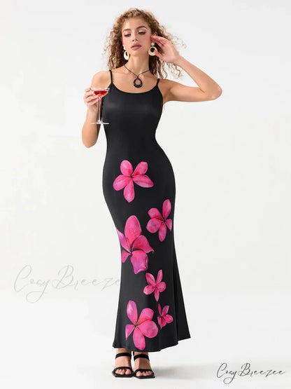 Floral Spaghetti Straps Sleeveless Slip Dress floraldress-250126
