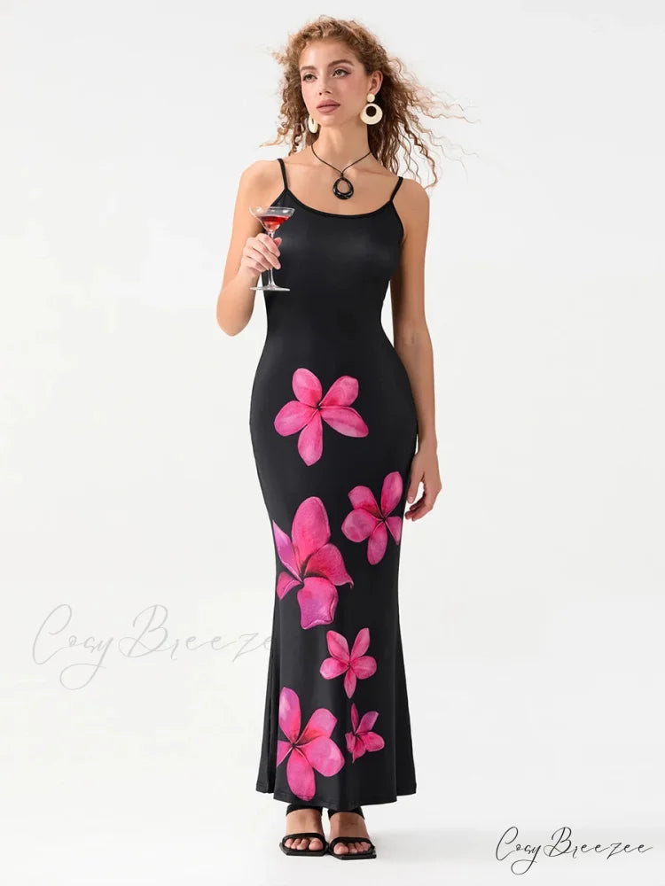Floral Spaghetti Straps Sleeveless Slip Dress floraldress-250126