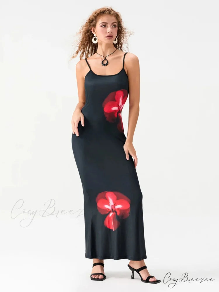 Floral Spaghetti Straps Sleeveless Slip Dress floraldress-250126