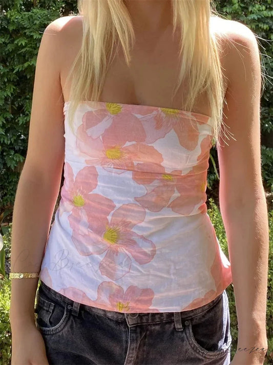 Floral Strapless Backless Party Club Crop Top A / S croptop-250126