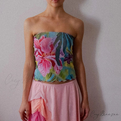 Floral Strapless Slim Crop Top croptop-250223