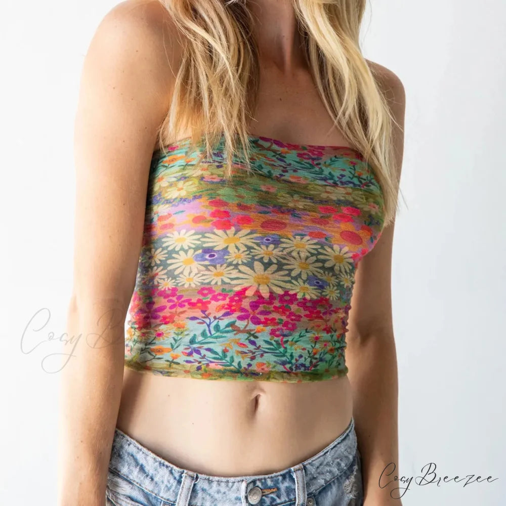 Floral Strapless Tube Crop Top Multi Color2 / S croptop-250223
