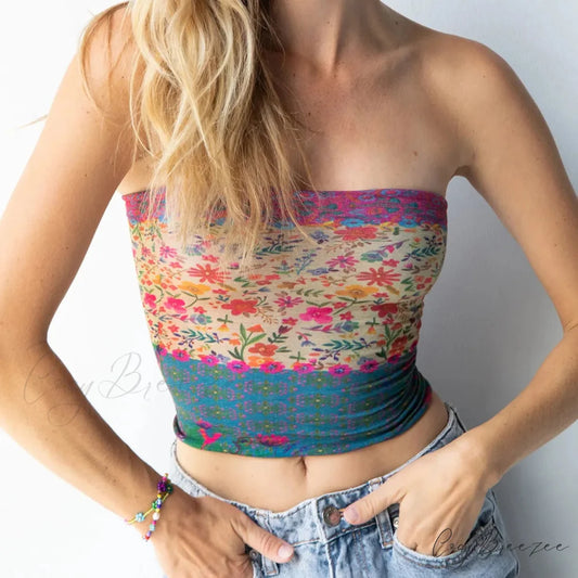 Floral Strapless Tube Crop Top Multi Color6 / S croptop-250223