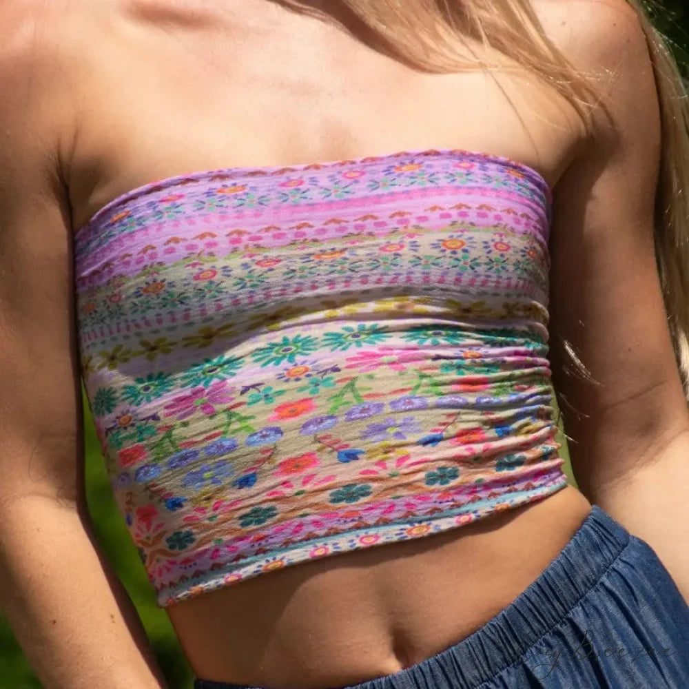 Floral Strapless Tube Crop Top Multi Color8 / S croptop-250223