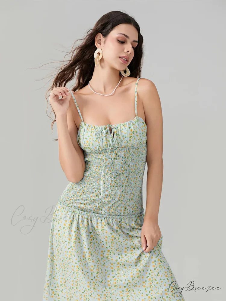 Floral Strawberry Camis Backless Tied Front Dress floraldress-250126