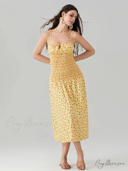 Floral Strawberry Camis Backless Tied Front Dress floraldress-250126