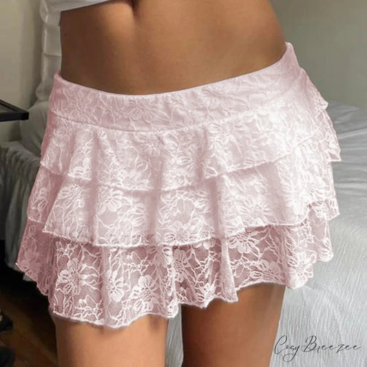 Floral Stretch Layered Skirt Pink / S skirts-250223