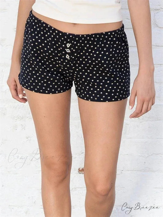 Floral Striped Button Party Shorts black / S short-250223