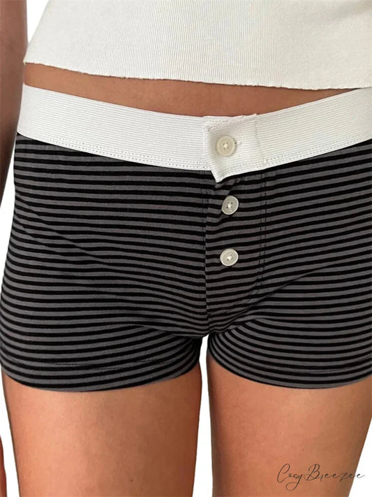 Floral Striped Pajama Sleep Shorts black / S short-250223