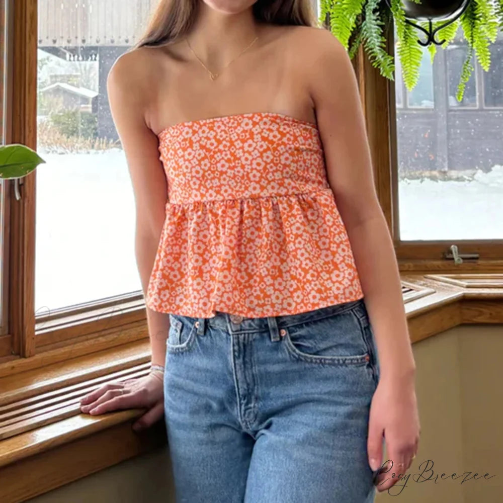 Floral Tie Backless Crop Top croptop-250223