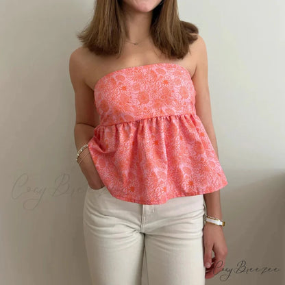 Floral Tie Backless Crop Top pink / S croptop-250223