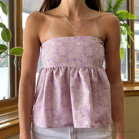 Floral Tie Backless Crop Top purple / S croptop-250223