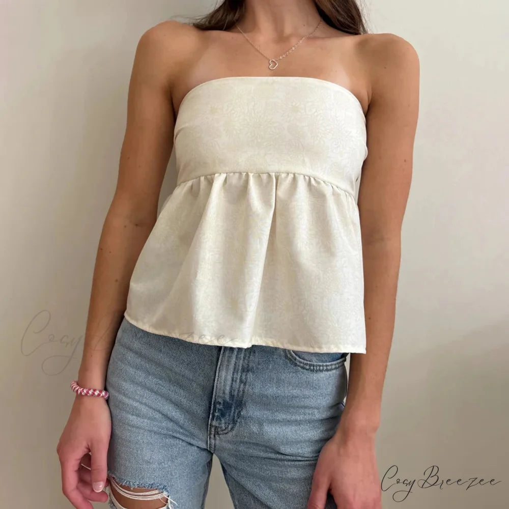 Floral Tie Backless Crop Top white 1 / S croptop-250223