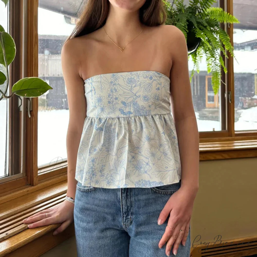 Floral Tie Backless Crop Top white / S croptop-250223