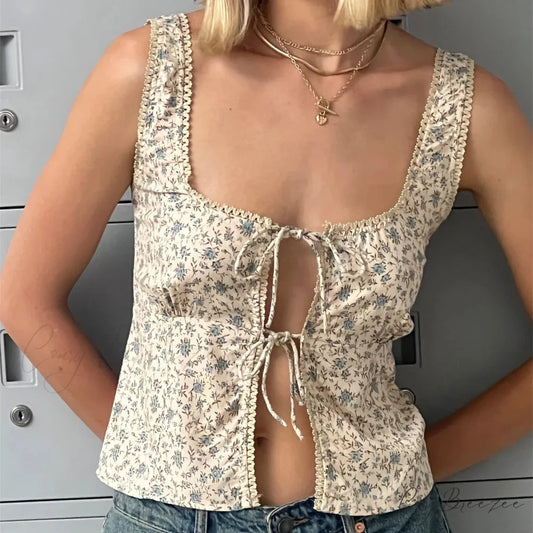 Floral Tie-Up Slim Crop Top white / S croptop-250223