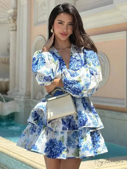 Floral V-Neck Ruffle Mini Dress floraldress-250126