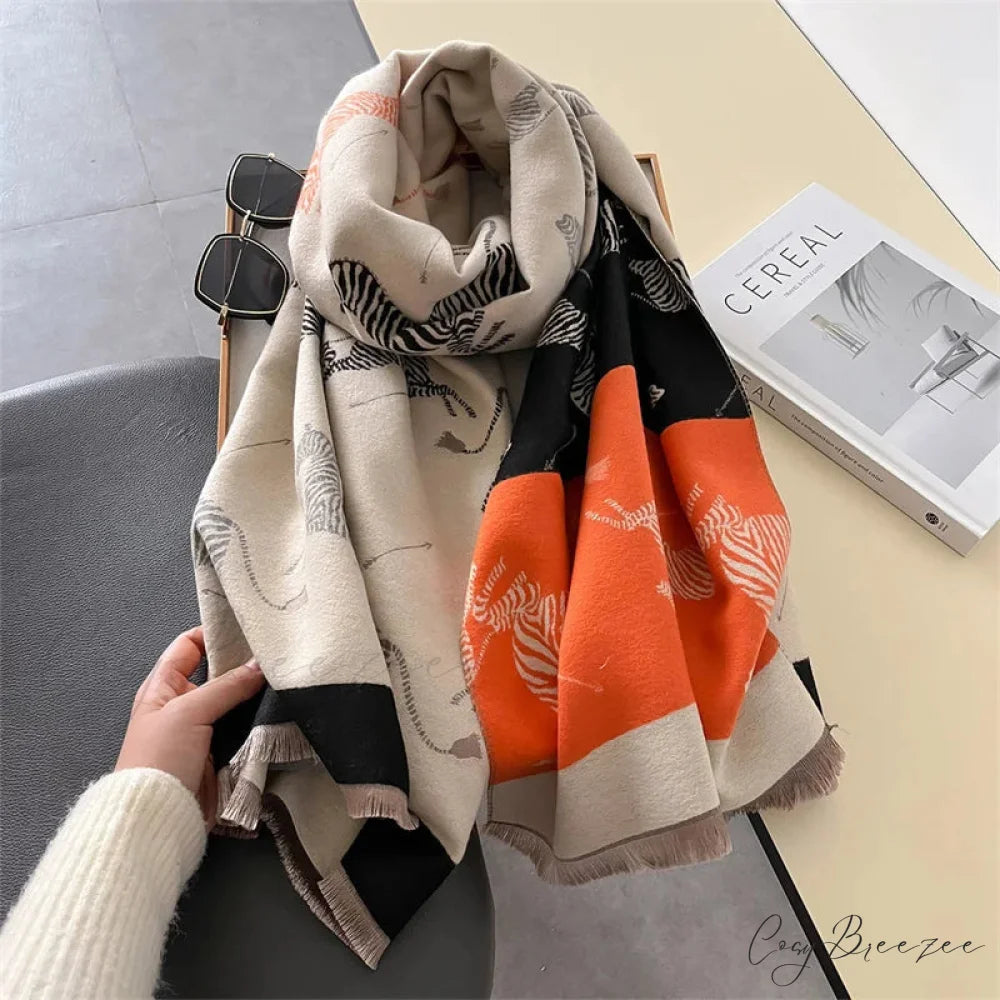 Floral Winter Cashmere Wrap Scarf black scarf-241228