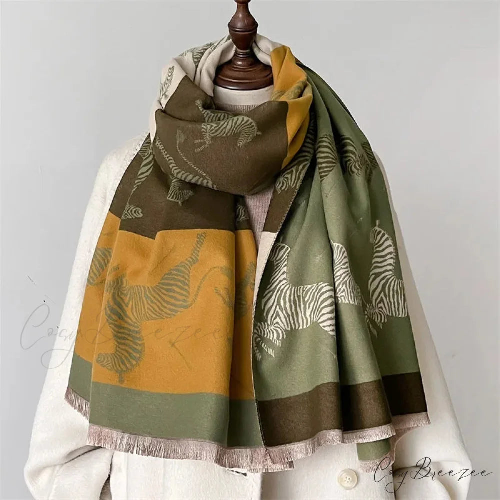 Floral Winter Cashmere Wrap Scarf orange scarf-241228