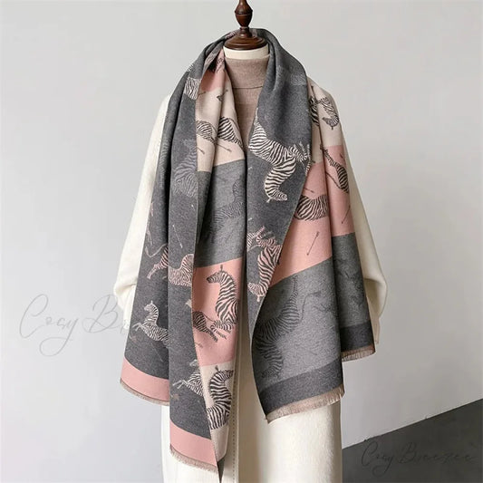 Floral Winter Cashmere Wrap Scarf pink scarf-241228