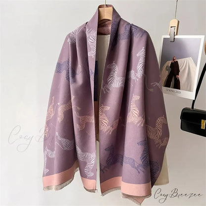 Floral Winter Cashmere Wrap Scarf purple scarf-241228