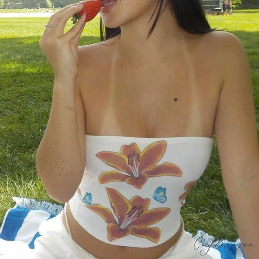 Floral Wrap Bandeau Crop Top WHITE / S croptop-250223