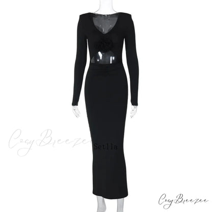 Florale Cut Out Long for Women Long Sleeve Sexy Sexy Midi Dress