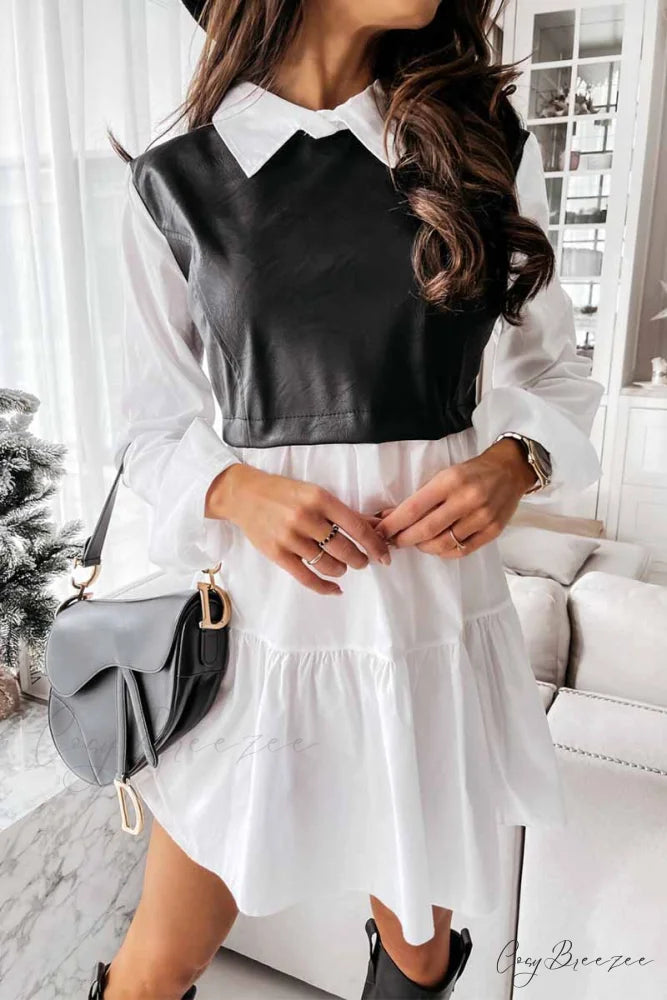 Florcoo Lapel Striped Trendy Pockets Mini Dress