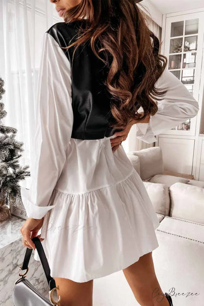 Florcoo Lapel Striped Trendy Pockets Mini Dress