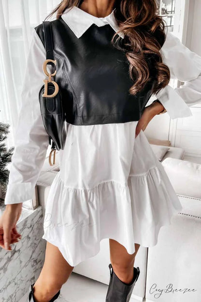 Florcoo Lapel Striped Trendy Pockets Mini Dress S / Black