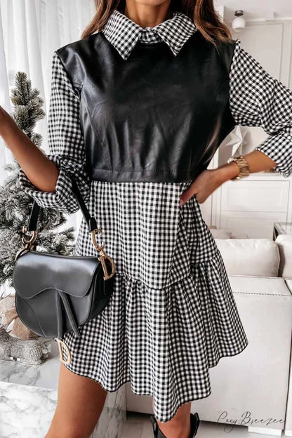 Florcoo Lapel Striped Trendy Pockets Mini Dress S / Lattice