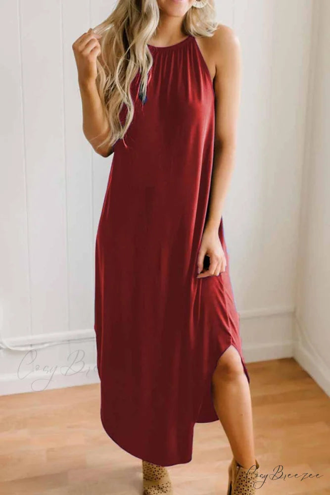 Florcoo Long Sleeve Print Modern Retro Long Maxi Dress S / Red