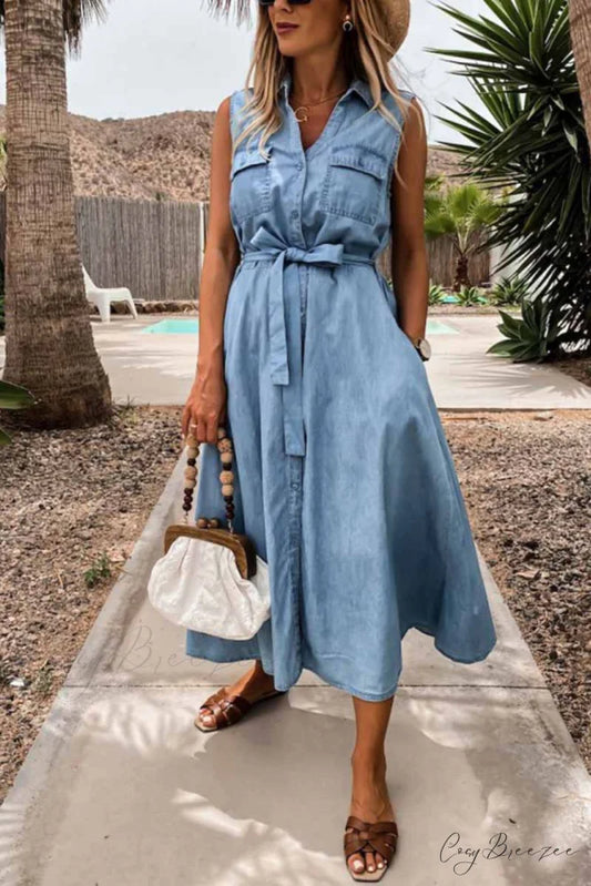 Florcoo Plaid Shirt Trendy Long Sleeve Single Dress S / Light Blue