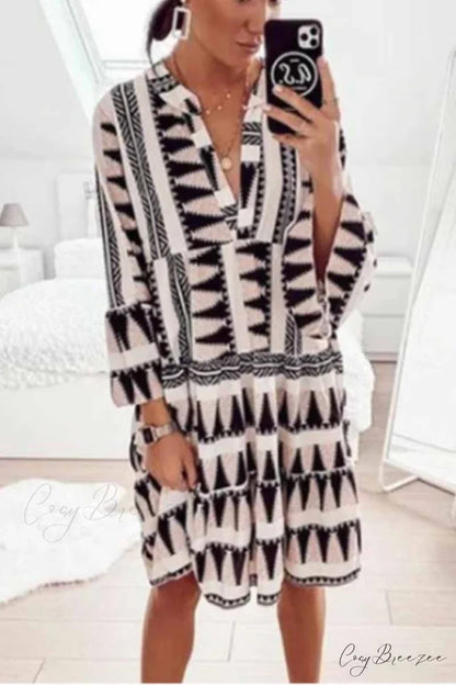Florcoo Sexy Drawstring Trendy Split V-neck Mini Dress S / Black