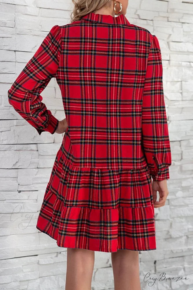 Florcoo Solid Color Trendy Ruffled Waist Mini Dress