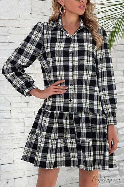Florcoo Solid Color Trendy Ruffled Waist Mini Dress Black / S