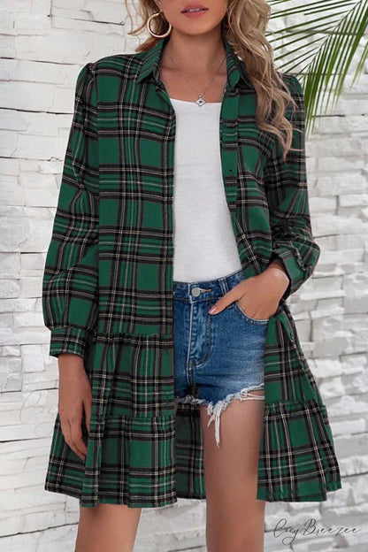 Florcoo Solid Color Trendy Ruffled Waist Mini Dress Green / S