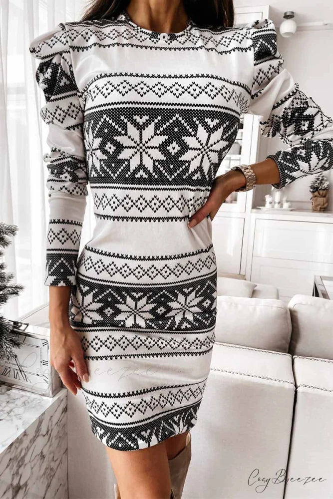 Florcoo Stitching Flower Picture Modern Double V-neck Midi Dress