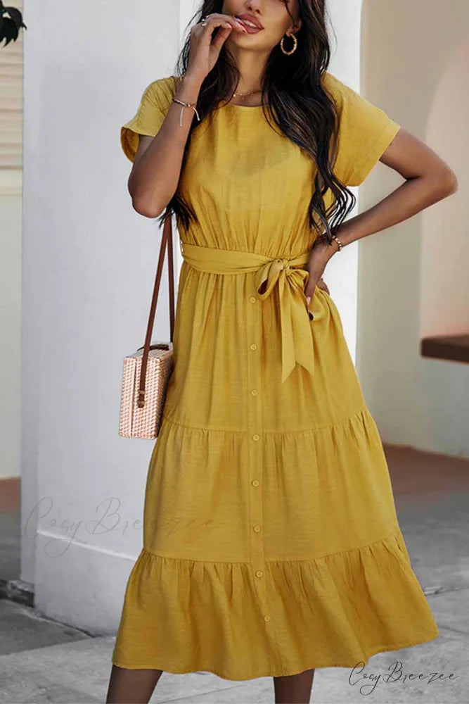 Florcoo White Print Trendy Long Sleeves Mini Dress S / Yellow