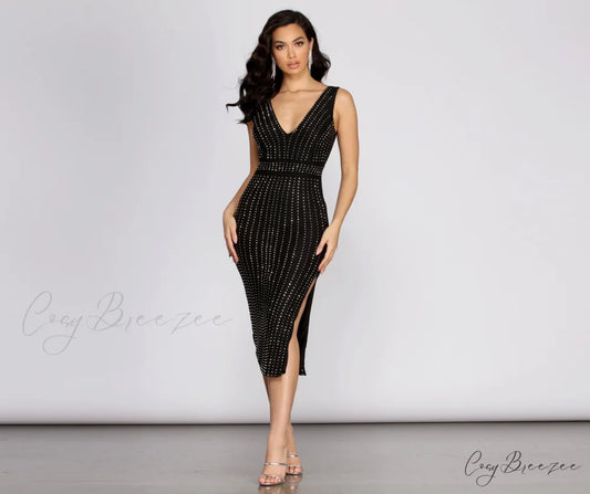 Florence Heat Stylish Stone Midi Dress BLACK / XS